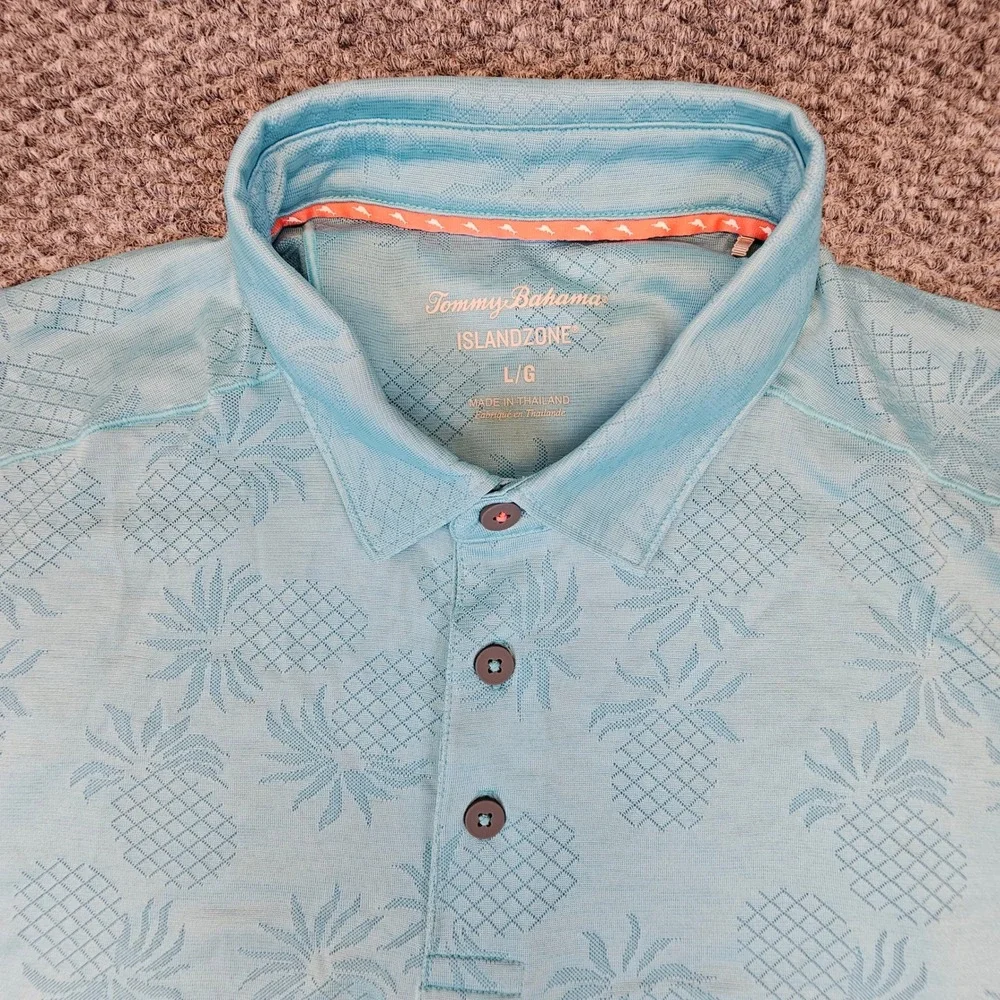 Tommy Bahama IslandZone Polo Shirt Mens Large Blue Pineapple Jacquard Golf L/G